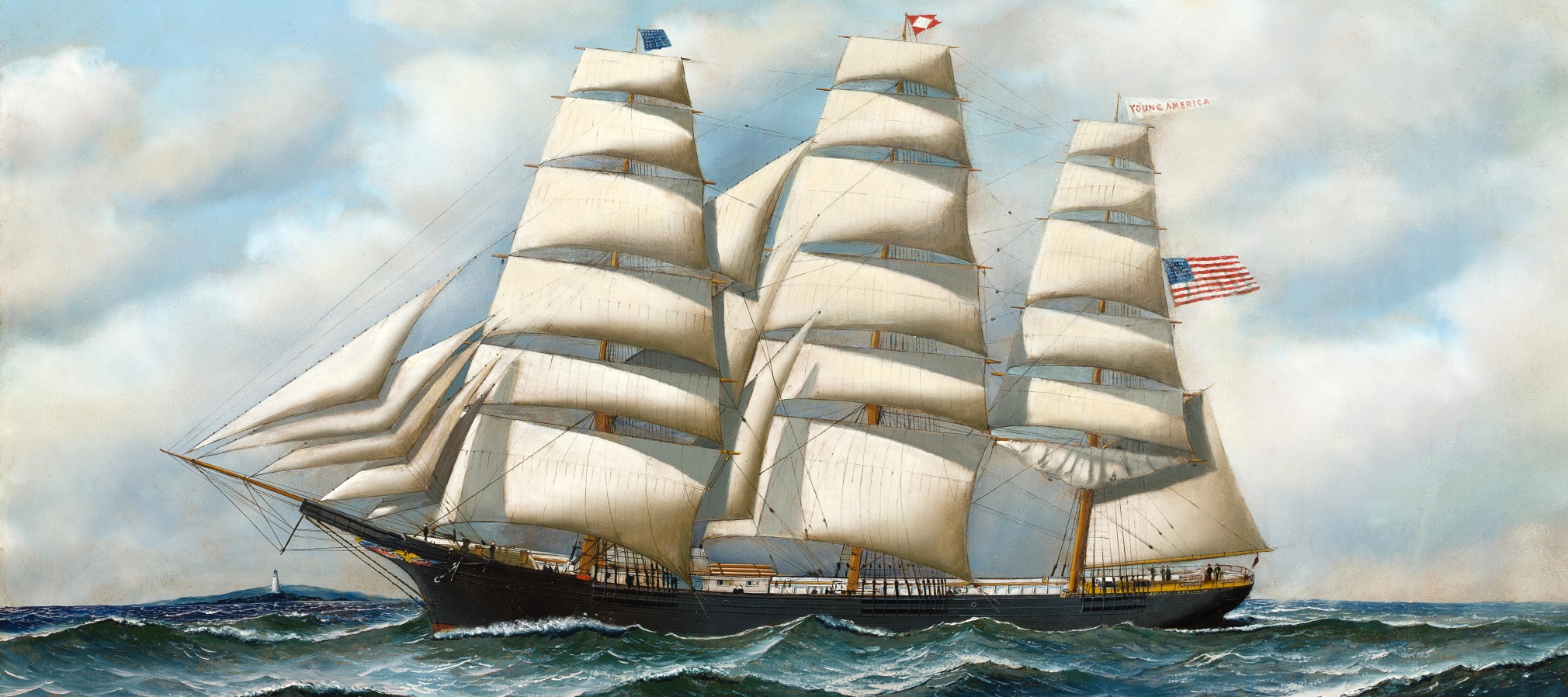 Antonio Jacobsen, The Ship Young America at Sea, 1915